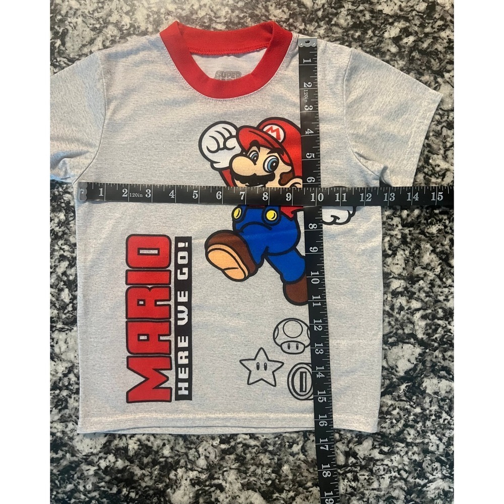 Nintendo Super Mario Kids T-Shirt Gray Red XS 4/5 Here We Go Graphic Tee (0901) - Picture 4 of 9